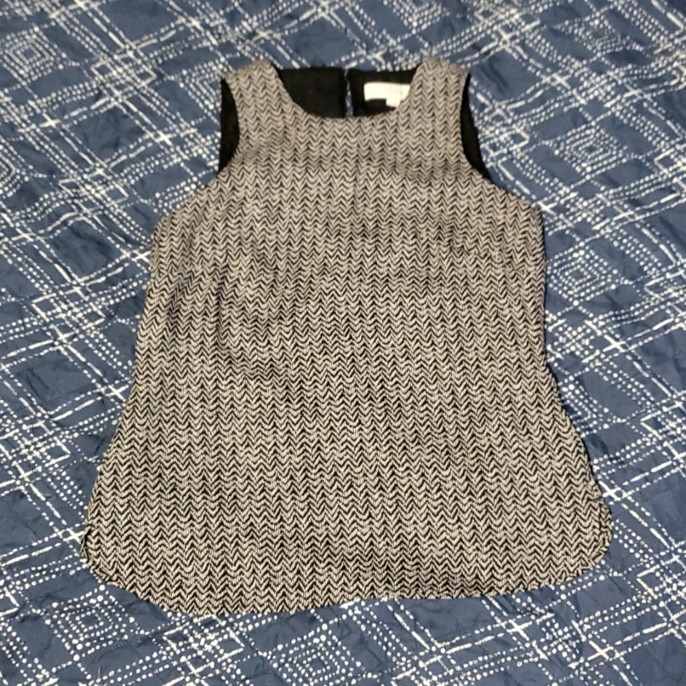Chiffon Black & Ivory Zig Zag Patterned Shell Tank Blouse